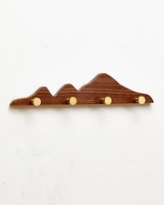Wood Coat Hooks Wall Mount - Wooden Coat Rack with 4 Gold Brass Hooks for