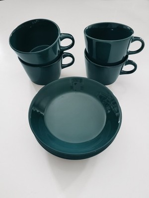   Vintage 4x Tasse + Unterteller dunkelgr. grün TEEMA Arabia Finland Kaj Franck