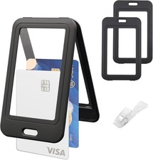 ID Badge Holder with Retractable Clip, Credit Card Holder, Standard, Black