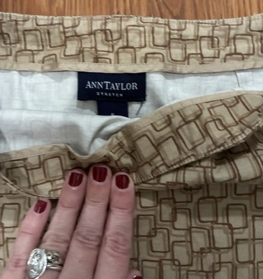 Big Y2K Ann Taylor Stretch Brown Geometric Atomic Print Skirt Bow Belt Preppy 6