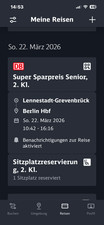 bahn ticket Lennestadt nach Berlin 21.3. 