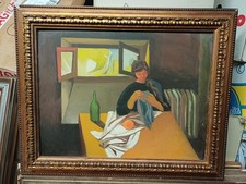 QUADRO OLIO SU TAVOLA DONNA SUL TAVOLO SCUOLA CASORATI BOTTIGLIA BELLO 56x45 CM