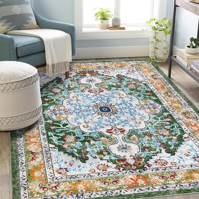 U'Artlines Boho Vintage Area Rug 5x7 Washable Low Pile Soft Floor Carpet