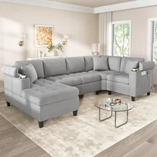 115.7" Corner Sectional Living Room Couch Sectional Storage Space and USB Grey