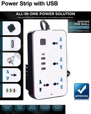 Surge Protected Extension Lead With 4 USB USB C 4Gang Way Power Cable UK Plug