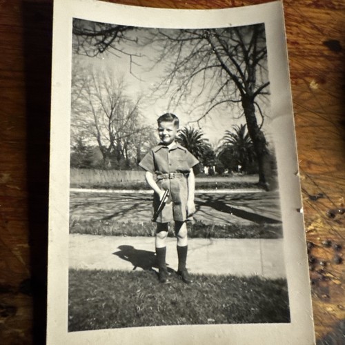 1940s Kid Holding Fake Gun Cute Original Rare Retro Shorts High Socks Small Pho