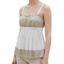 CACHE White With Gold Metallic Ruched Sheer Illusion Tank Cami Top NWOT Siz