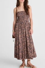 Madewell Smocked Bubble Hem Midi Dress Paisley Berry Sz 12 NWT Disc. Excellent