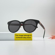 Gucci GG0416SK Women's Round Sunglasses Black Frame Green/Red Temples Gray Lens