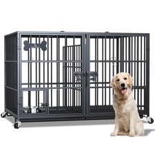 42" Heavy Duty Metal Dog Crate, Indoor Kennel for 2 Dogs with Divider