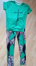 Set Zweiteilig Mädchen Dame Shirt + Leggings KurzarmGrün Schwarz  170 Neuwertig 