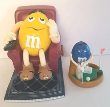 Set Of 2 Blue & Yellow M&M's Dispenser. Tv Chair And Golfing M&M ☆Pre-owned☆ 