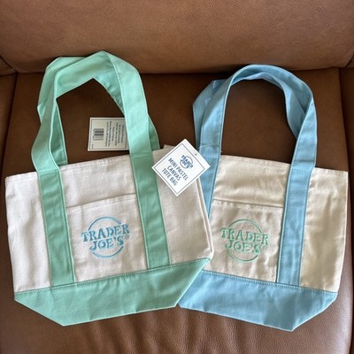 Trader Joe s Mini Pastel Canvas Tote Bags, Lot Of 2, 2026