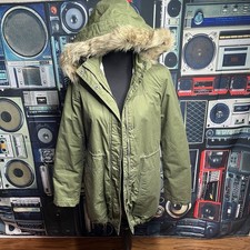 GAP Sherpa Army Green Lined Parka Coat w/ Hood Fleece Lining Size Small