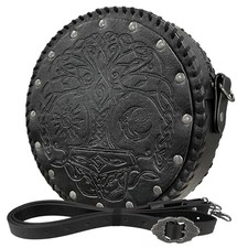 Viking Embossed Crossbody Bag, Nordic Faux Leather Belt Bag Satchel Black B