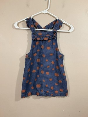 Max Studio Kids Denim Pumpkin Overall Dress 5 Blue Fall Halloween Cottagecore