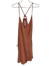 Showpo Whisper It Wrap Dress Size 10 Sleeveless Side Tie Rust Cotton Boho NEW