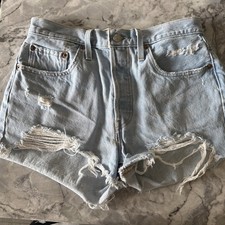 Levi s 501 Original High Rise Denim Shorts W28 Button Fly Distressed