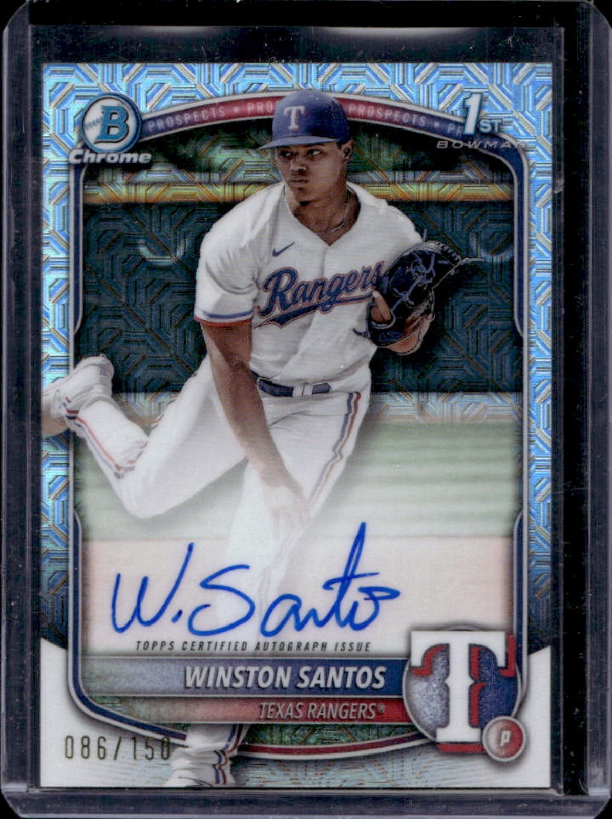 2025 Bowman Winston Santos Chrome Auto HTA Choice Refractor 1st #/150 Rangers