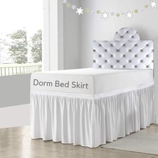 Dorm Room Bed Skirt, 100 Microfiber, White, Twin XL-36'' Drop