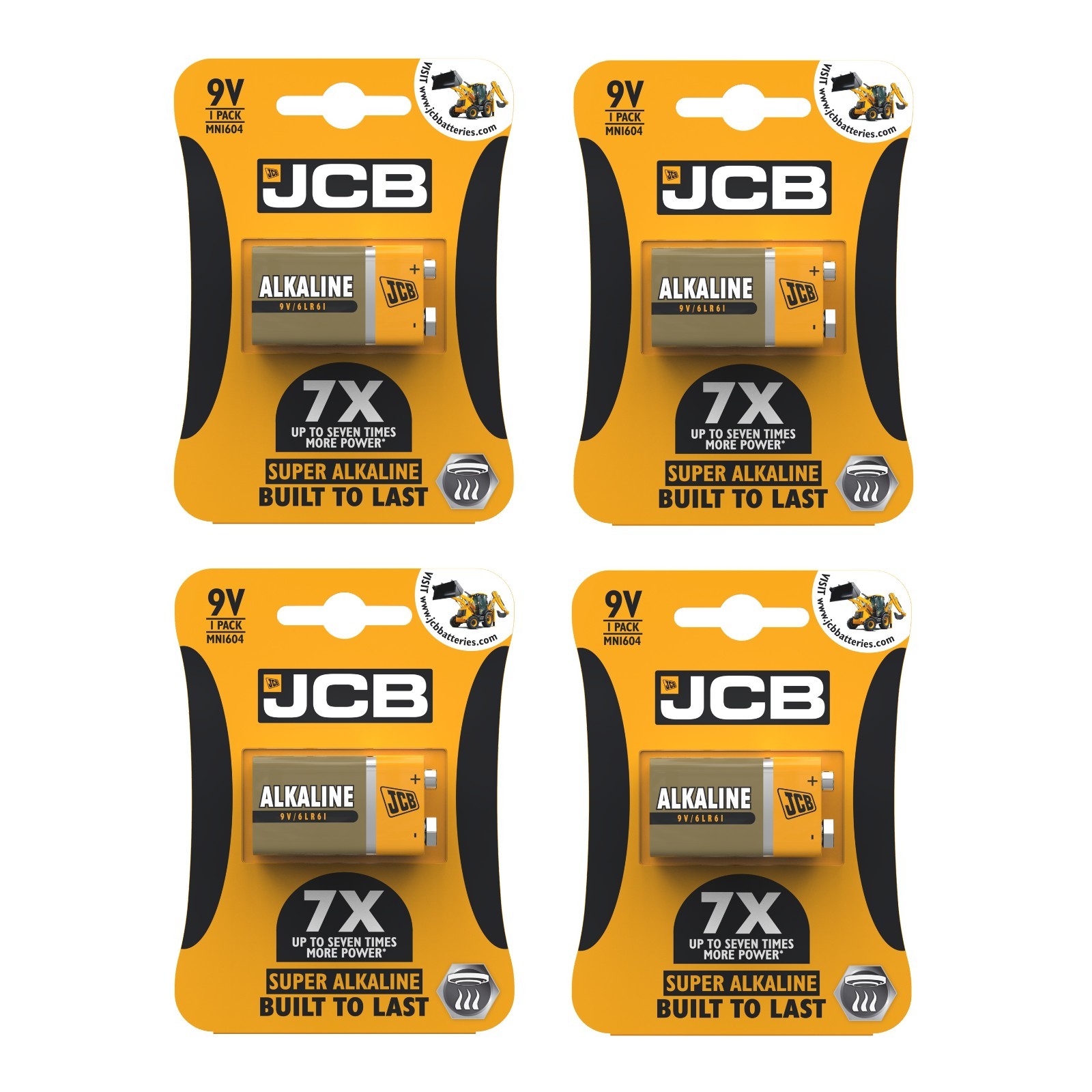 JCB Super Alkaline 9V Batteries Pack of 4 Suitable for Garage Remotes