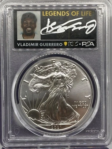 2021-p AMERICAN SILVER EAGLE LEGENDS OF LIFE VLADIMIR GUERRERO. PCGS MS70 TYPE 1