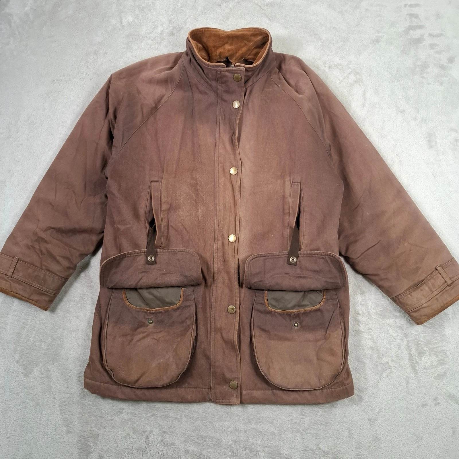 Barbour Shooting Jacket Womens UK 14 Brown Country Field Coat Storm Cuffs