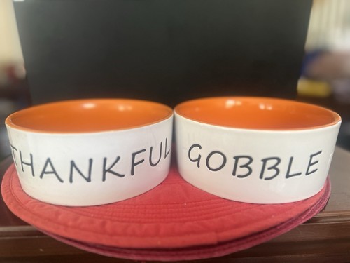 Fall Gobble & Thankful Pet Bowl 6in- new without the box - Jmle Ceramic