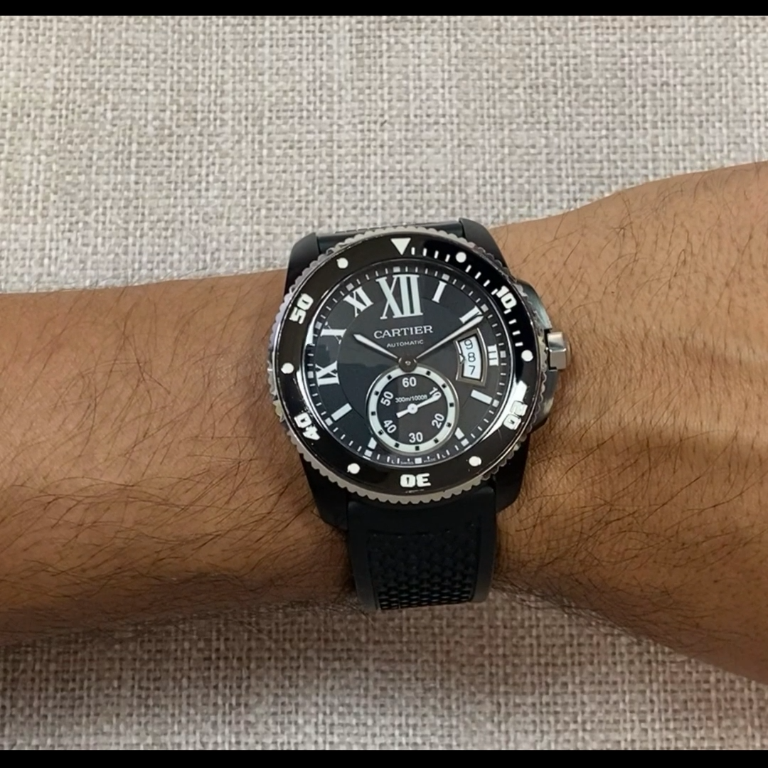 Cartier Calibre Diver Black ADLC Steel Mens 42mm Automatic Watch