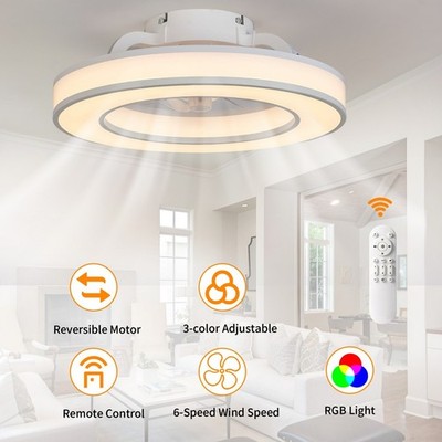 LETRY 16in RGB Ceiling Fan with Light Dimmable Remote Control 6-Speed Smart Lamp