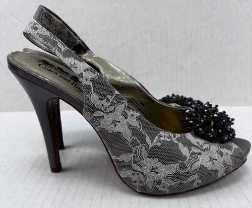 Scarpe Coach e Quattro Pizzi Stampa Floreale Tacchi Argento Peep Toe Slingback Taglia 8