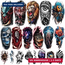 77 Sheets 3D Realistic Temporary Tattoos Adults Kids, Spider Skull Tiger Lion Dr