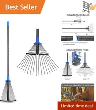 Adjustable Metal Leaf Rake Garden Rakes Lawn Heavy Duty Expandable Handle