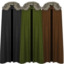 Medieval Viking Cloak with Fur Hood Norse Cape Coat LARP Renaissance Costume