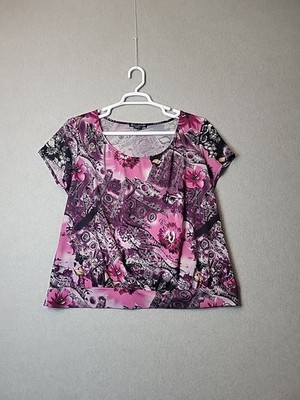 Suzie In The City Purple Floral Abstract SS Scoop Neck Blouse Women's Plus 1X
