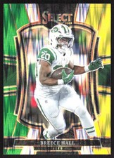 6613K 2025 Panini Select #175 Breece Hall Green and Yellow Prizm Shock