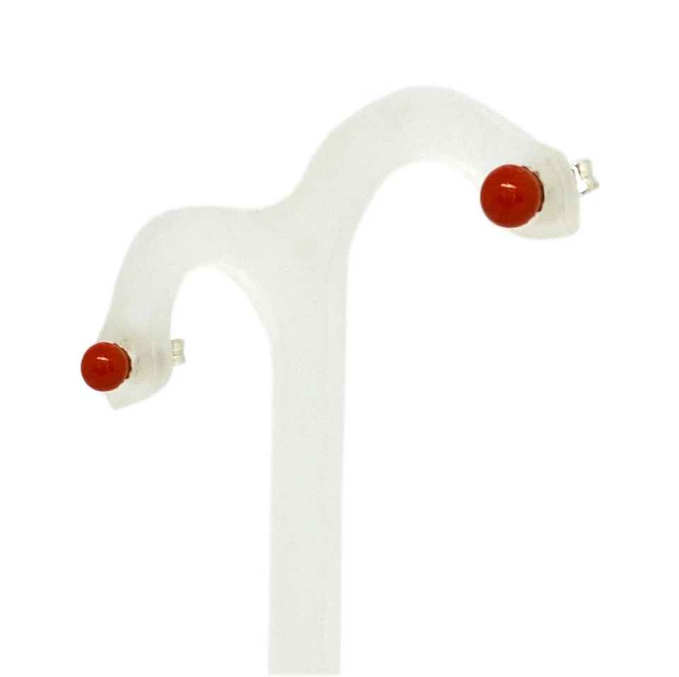 ORECCHINI PERLE DI CORALLO ROSSO E ARGENTO 3,5MM - Immagine 4 di 4