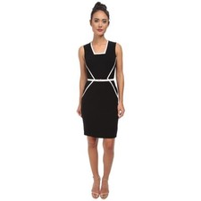 NWT Calvin Klein Women Size 10 Piped Colorblock Square Neck Sleeveless Dress NEW
