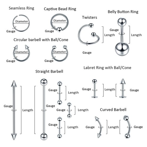 Ovta 55-150PCS Piercing Corpo Lotto Gioielli 14G 16G 20G Acciaio Inox Naso Li... - Foto 4 di 6