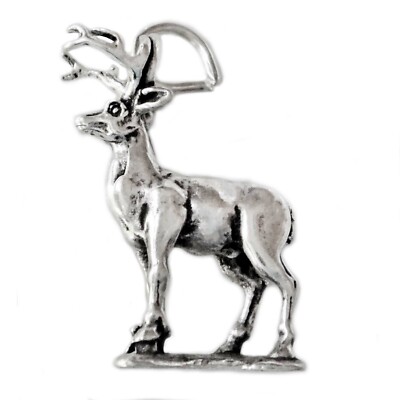 Deer with Antlers Buck Stag 3D 925 Solid Sterling Silver Charm MADE IN USA
