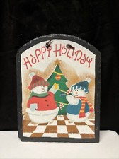 Happy Holiday With Snowman Hanging Sign Plaque Wall Door Decor 12  x9.25  