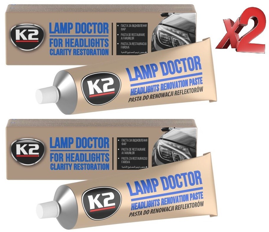 2 x LÁMPARA K2 MÉDICO pasta faros restaurador de arañazos esmalte y protege 60 g