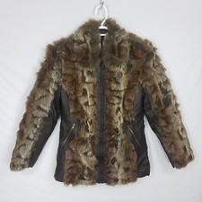 Regent And Company Faux Fur Coat M Faux Leather Insulated Zip Pockets Lined