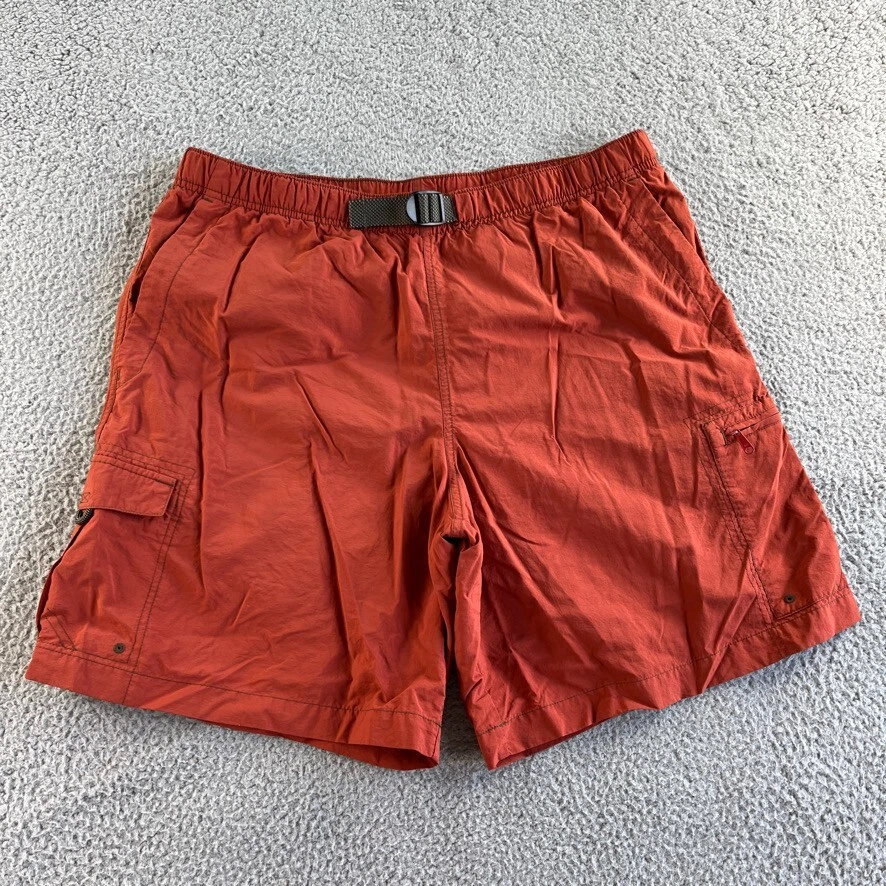 Columbia Shorts Mens Large Orange Cargo Belted Nylon Outdoor Fishing Hike Hunt