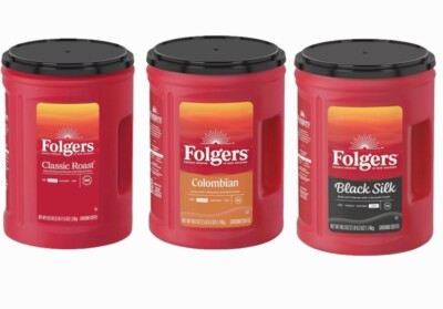3 Pack Folgers Classic Roast, Colombian and Black Silk Ground Coffee each 40oz