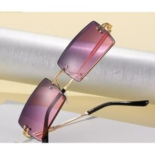 Rimless Rectangle Sunglasses Men Women Fashion Hip hop Frameless Shades Glasses
