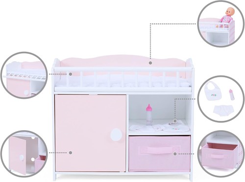 Charming Wooden Baby Doll Crib & Changing Table with Storage for Miniature Play - Picture 7 of 11