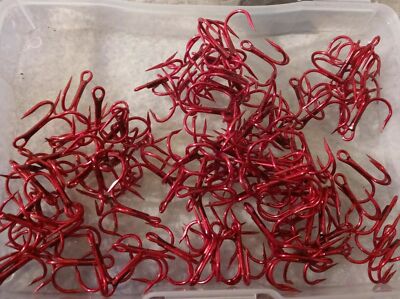 40 Eagle Claw Round bend #2 barbless Red Treble Hooks. 3X  replacement hook