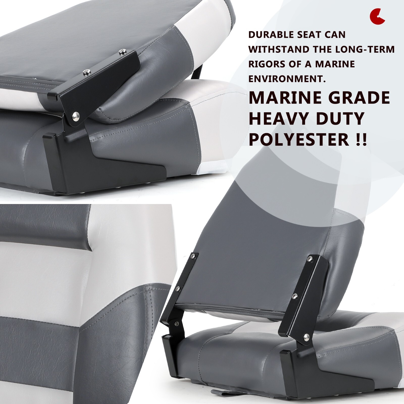 NORTHCAPTAIN Light Grey/Charcoal High Back Folding Boat Seat, 2 Seats