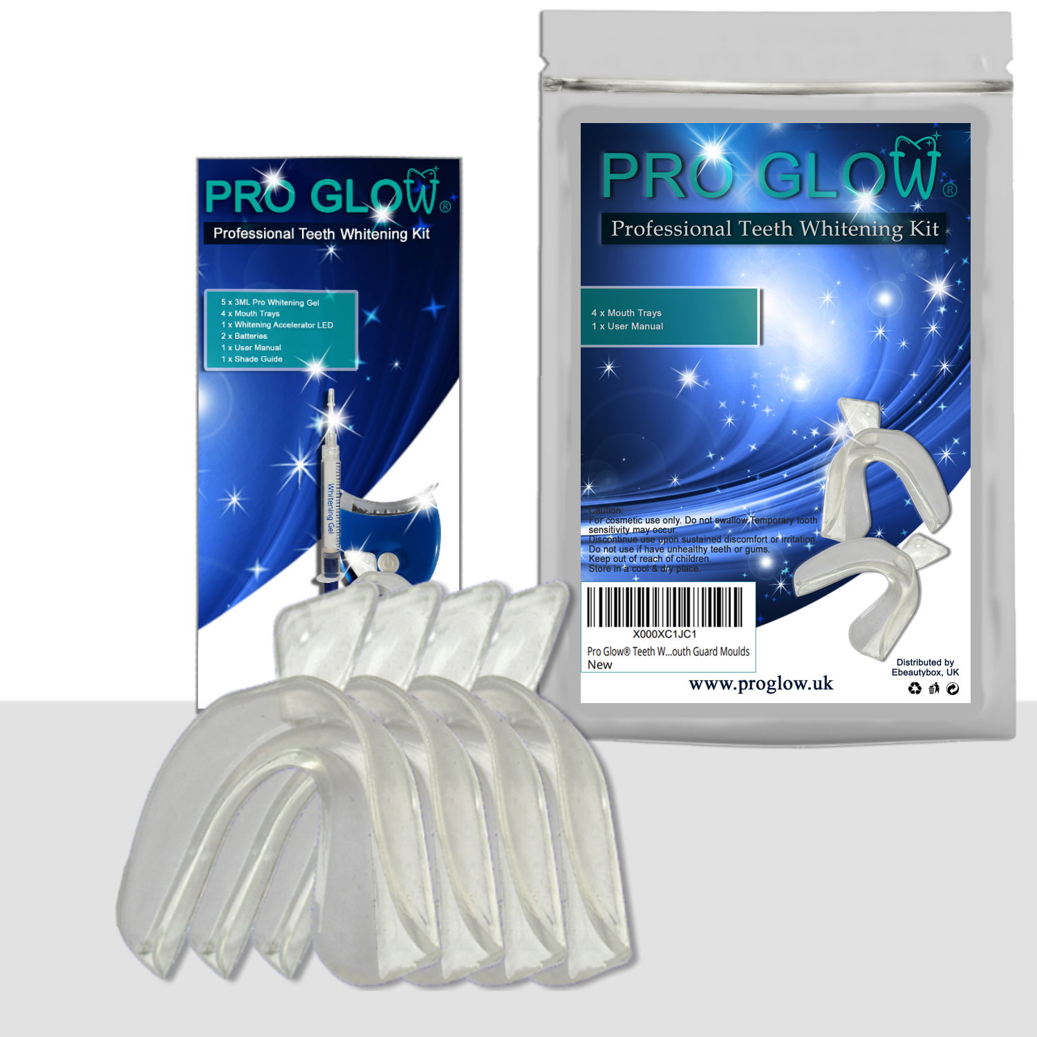 4x Pro Glow® Teeth Whitening Trays Mouth Guard Moulds Whitening Gum